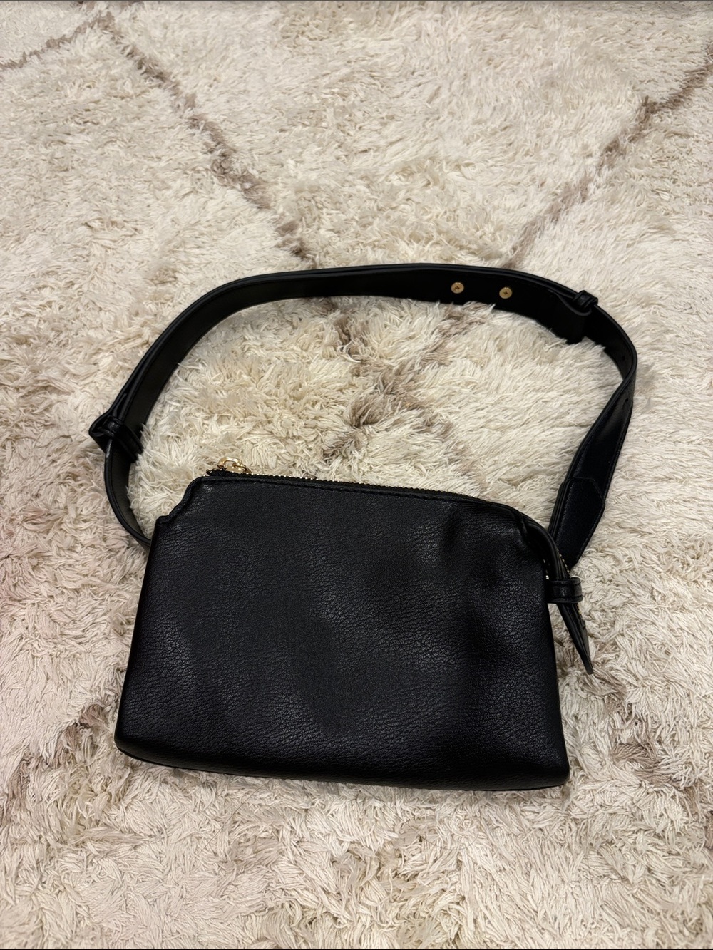 a new day Black Pebbled Leather Crossbody Belt Bag